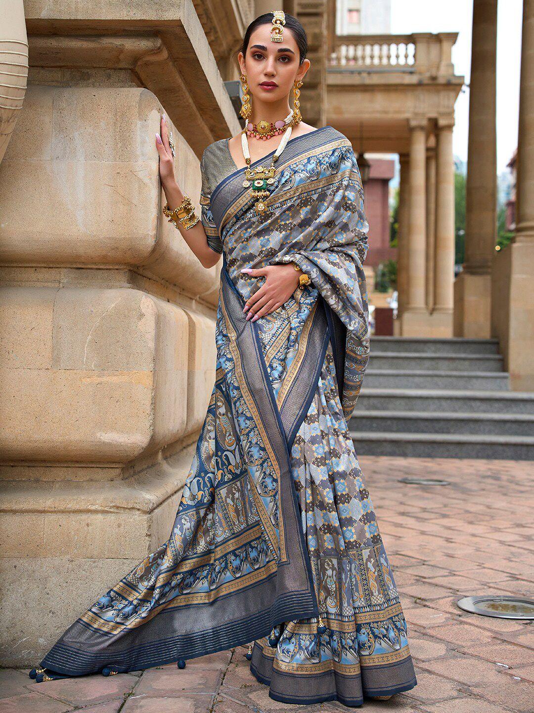 anouk ethnic motifs printed zari silk blend banarasi saree