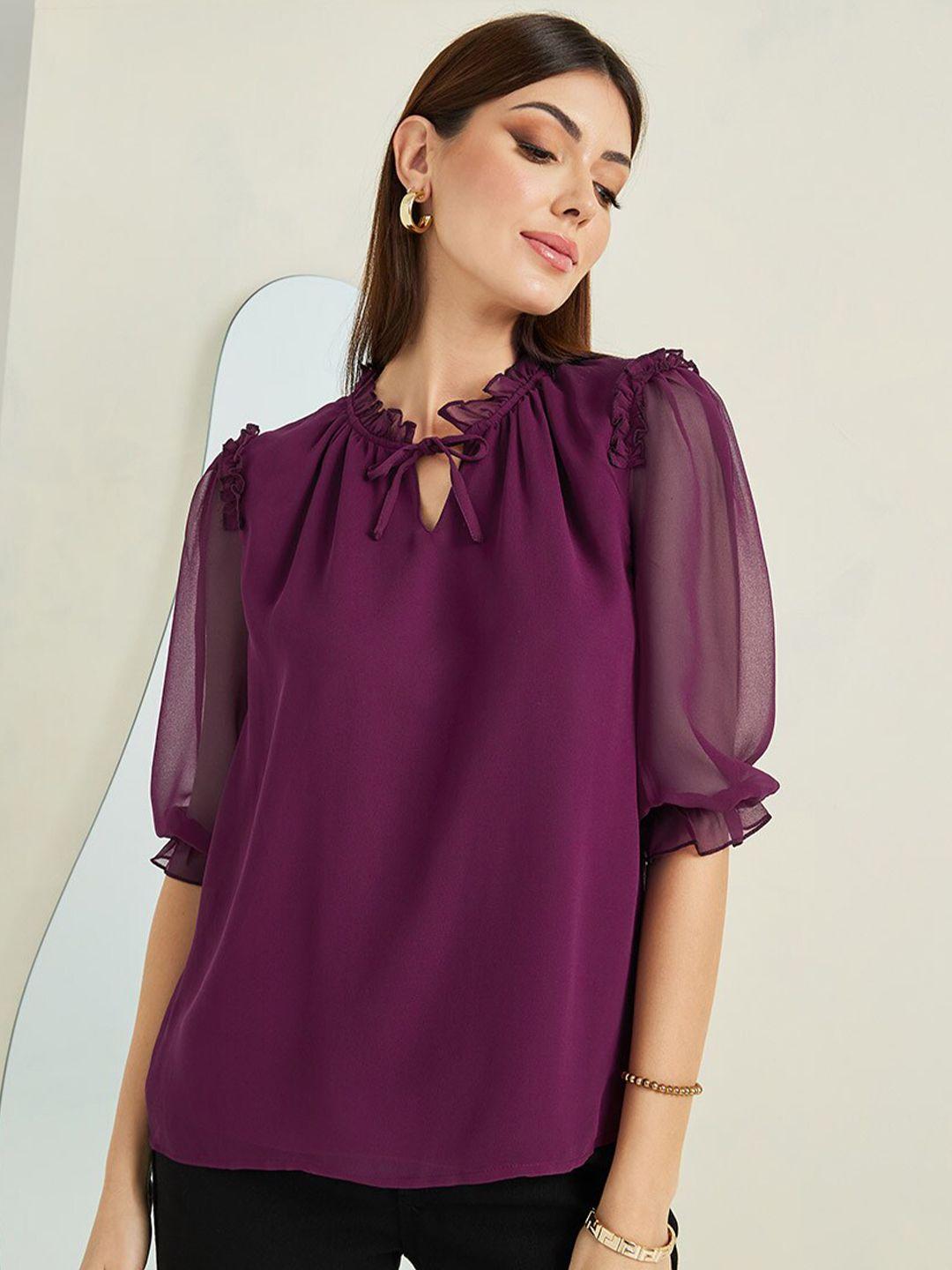 styli tie-up neck puff ruffles sleeve top