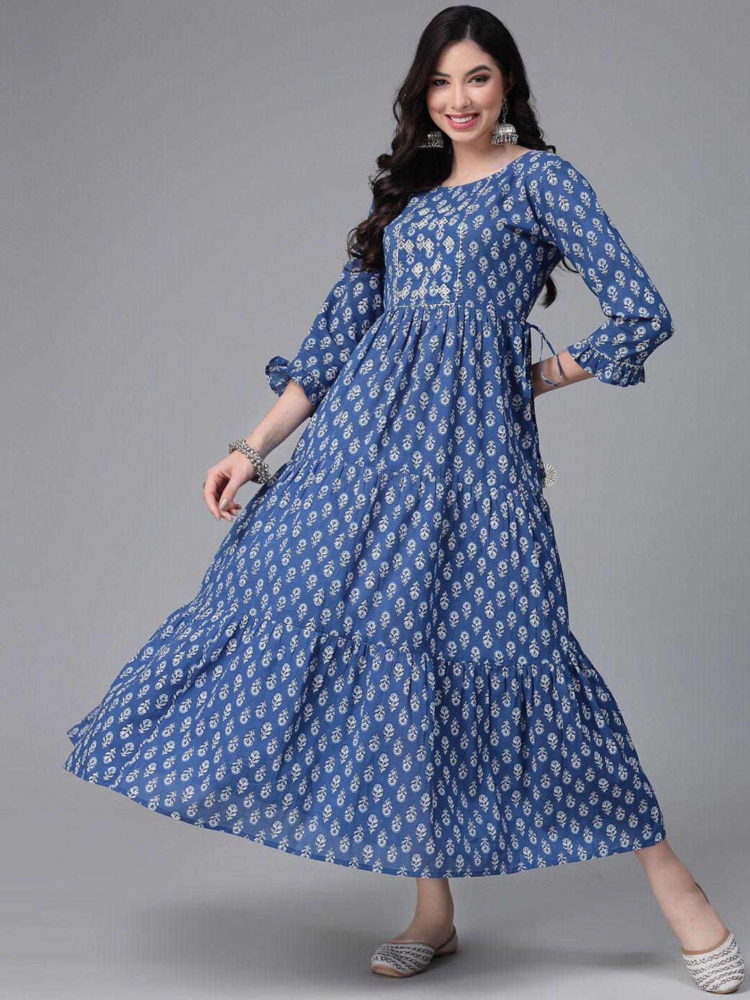 stylum ethnic motifs printed round neck cotton fit & flare ethnic dress