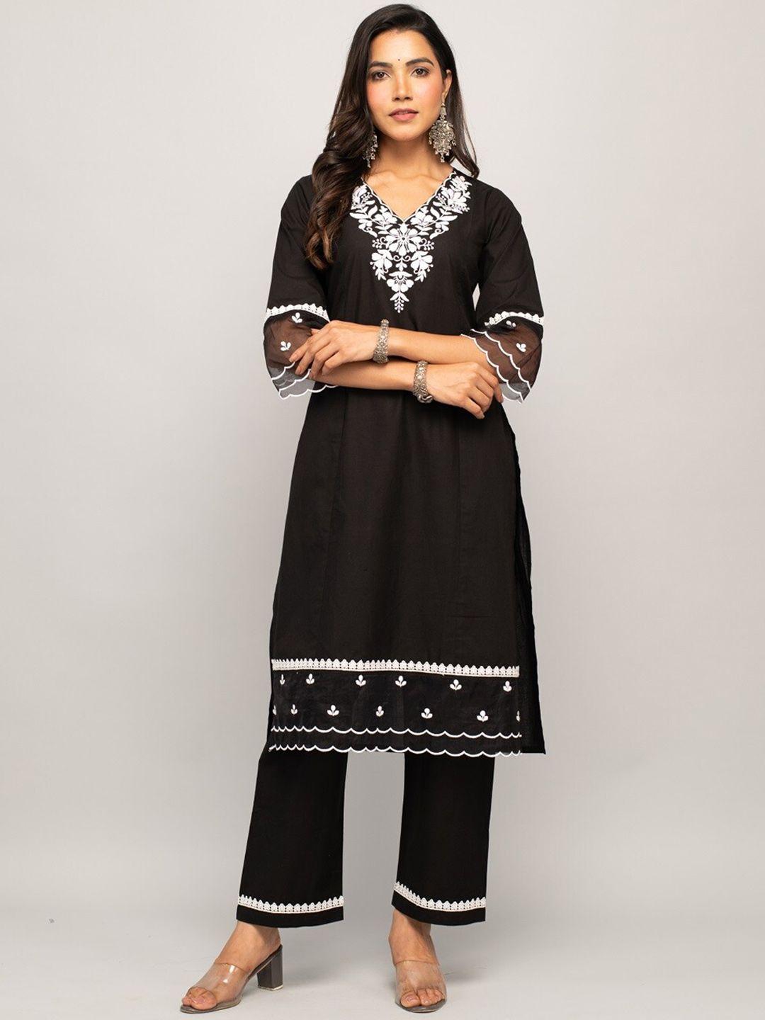 fiorra ethnic motifs yoke design pure cotton straight kurta with palazzos