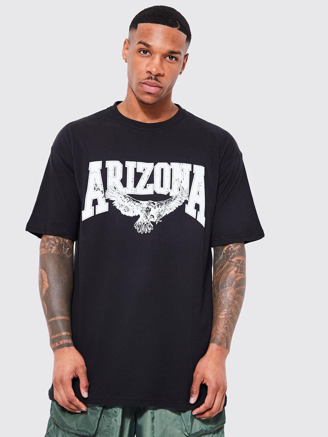 boohooman arizona eagle printed drop-shoulder sleeves monochrome cotton oversized t-shirt