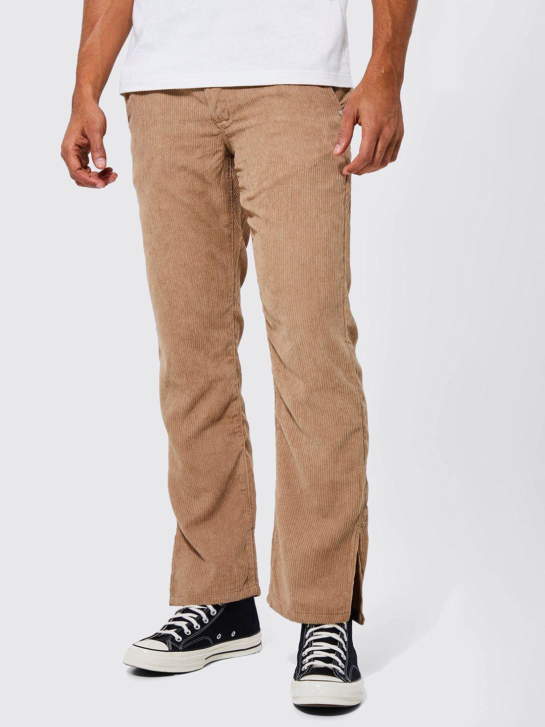 boohooman split hem straight fit high-rise trousers