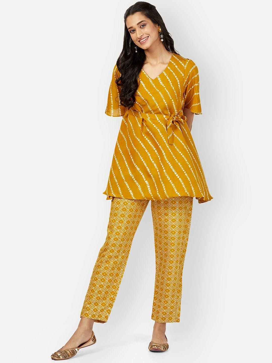 dresoul striped printed v-neck tunic with trousers