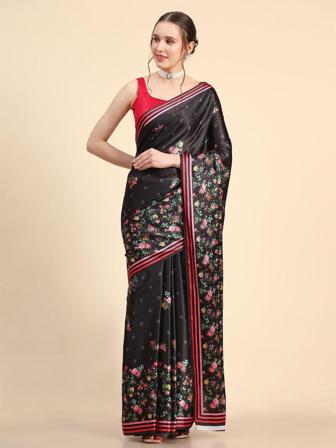 here&now floral printed satin saree