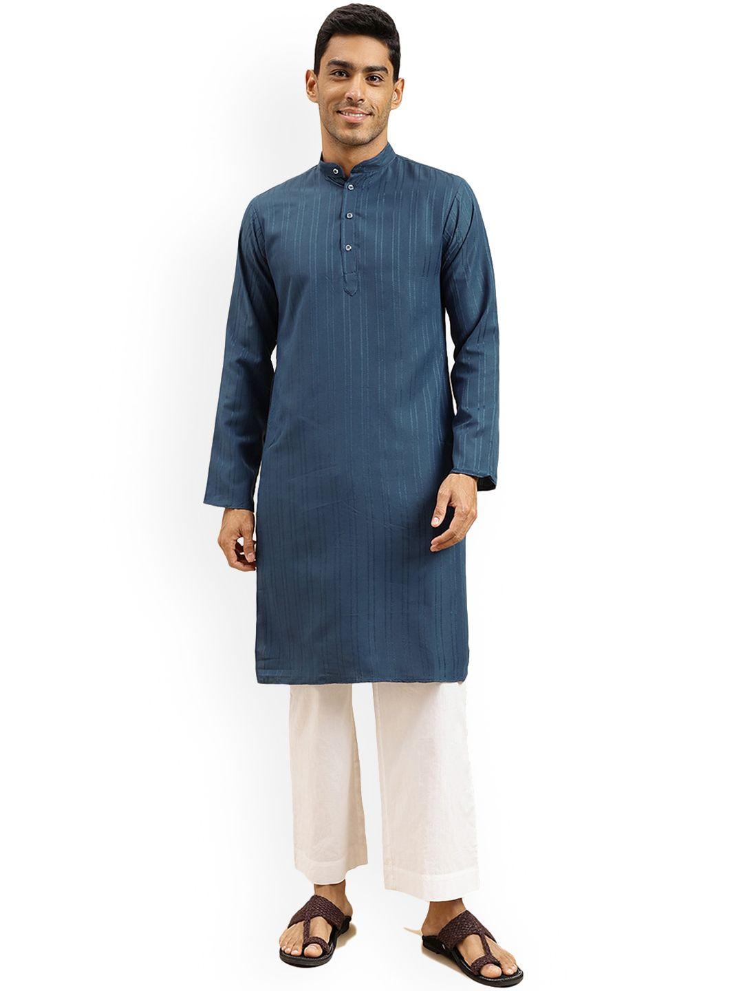 nimayaa striped band collar straight kurta