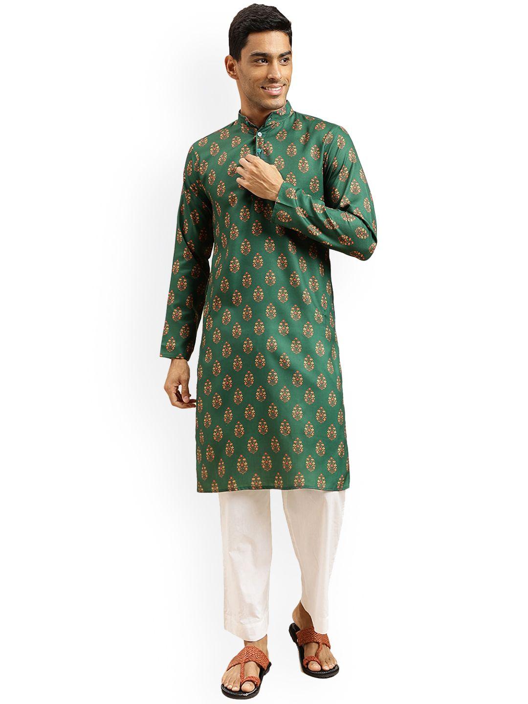 nimayaa ethnic motifs printed band collar cotton straight kurta