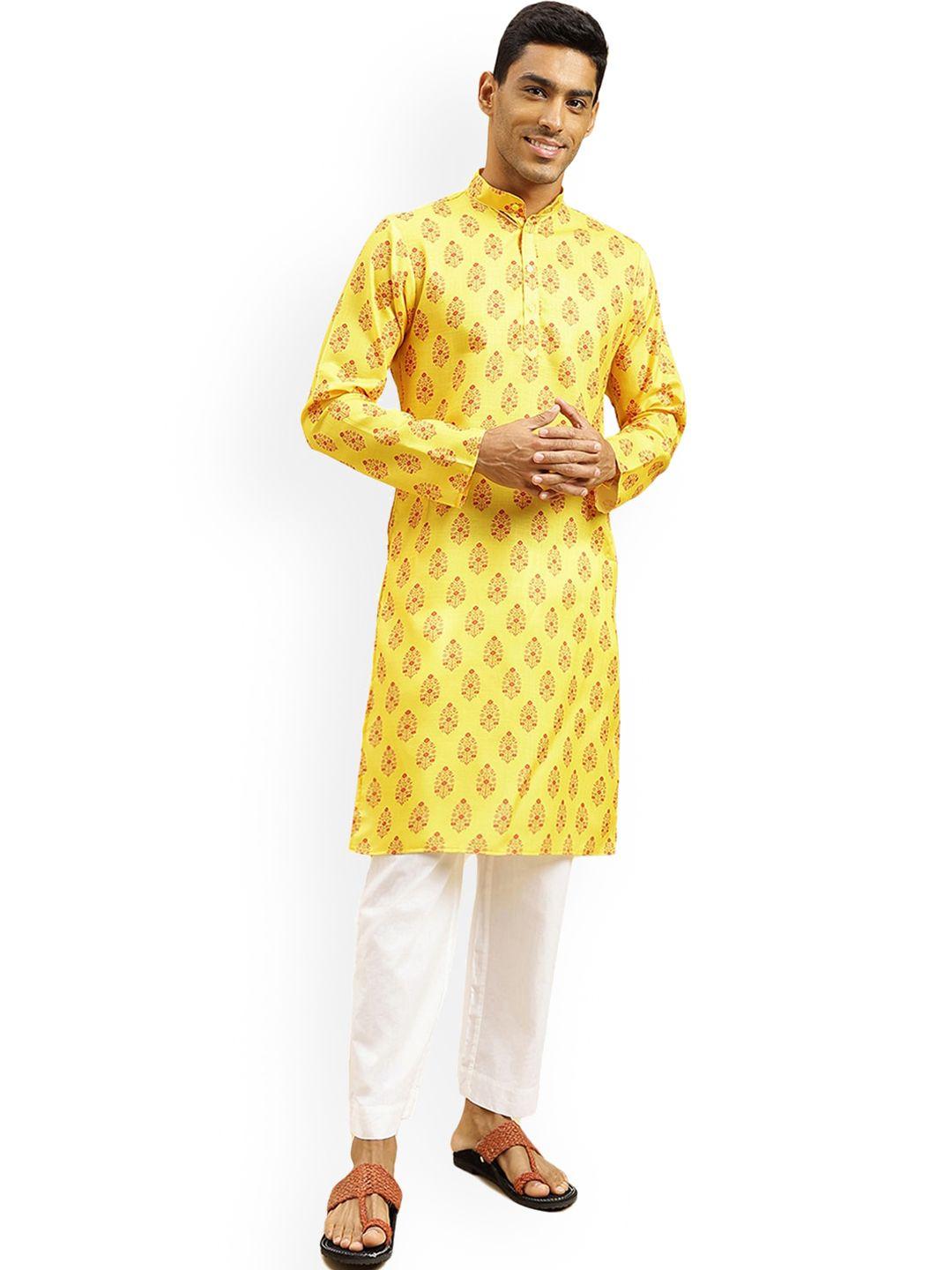 nimayaa ethnic motifs printed band collar cotton straight kurta