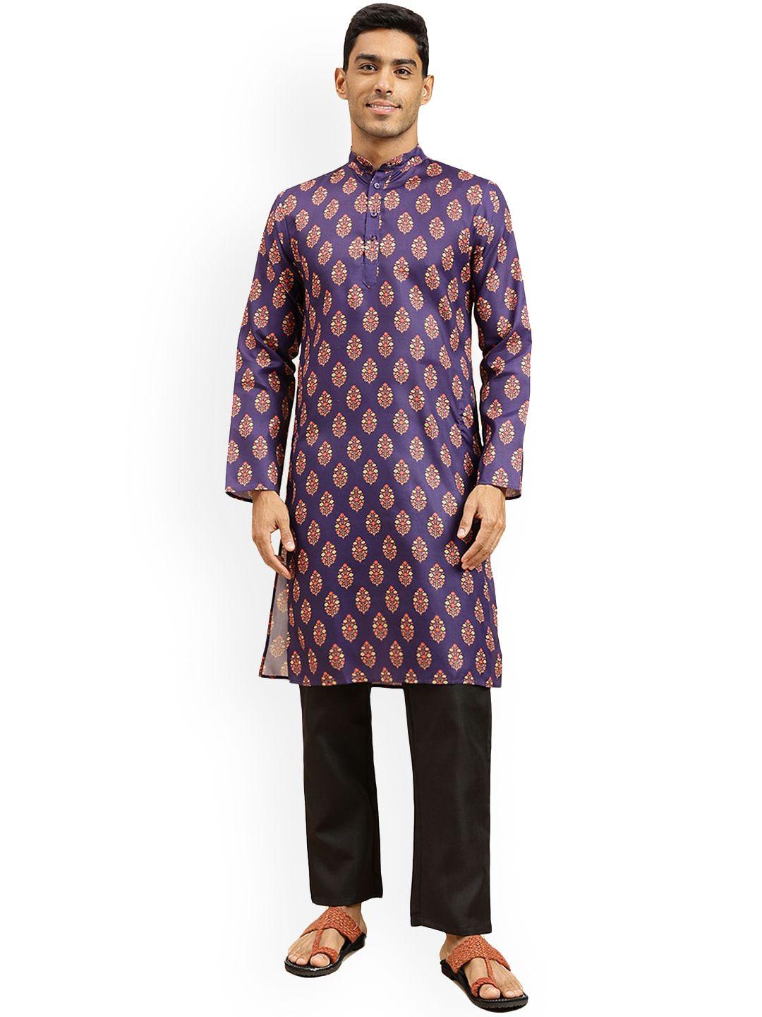 nimayaa ethnic motifs printed band collar cotton straight kurta