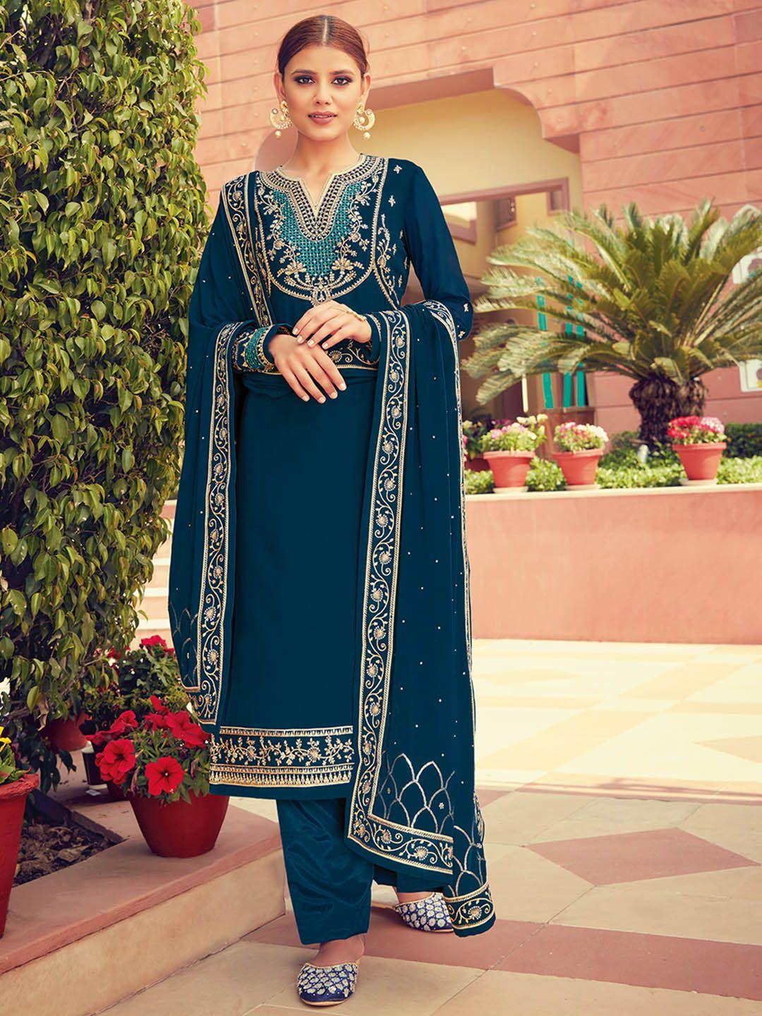 kalini ethnic motifs yoke design regular thread work kurta & trousers with dupatta