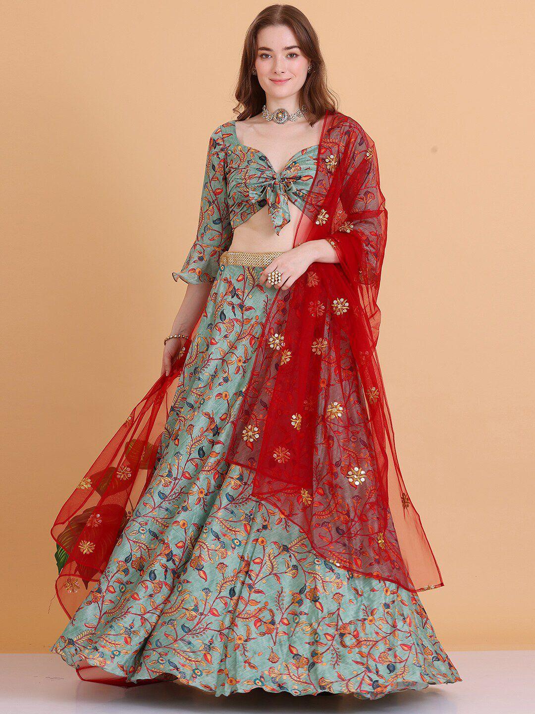 ethnovog printed sequinned ready to wear lehenga & blouse with dupatta