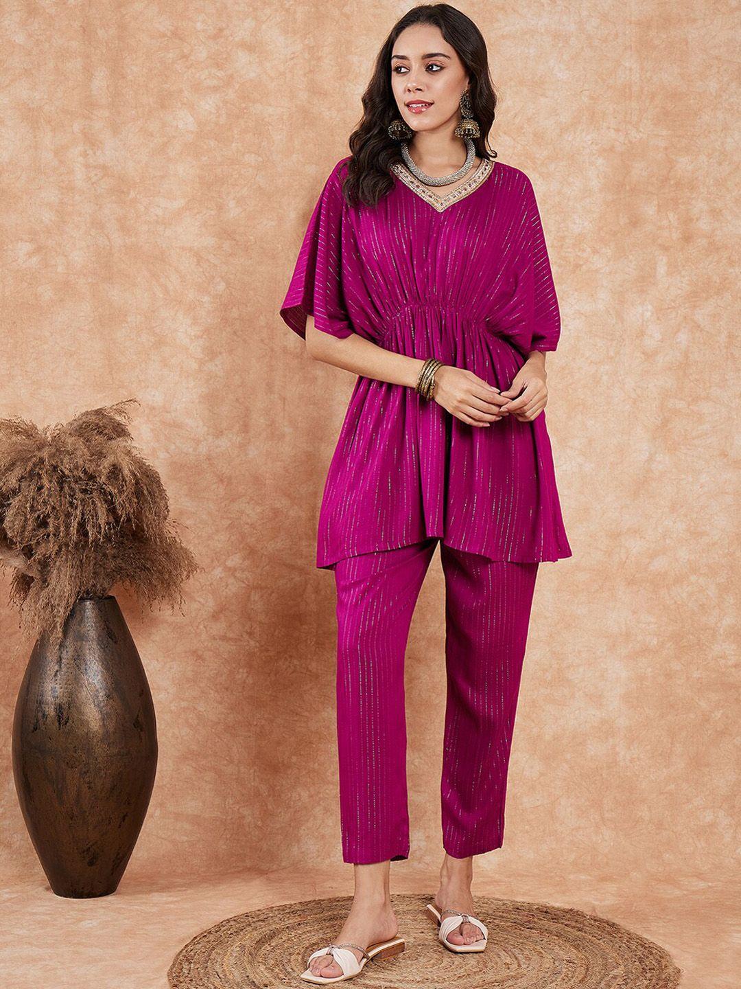 inweave striped v-neck kaftan pure cotton co-ords set