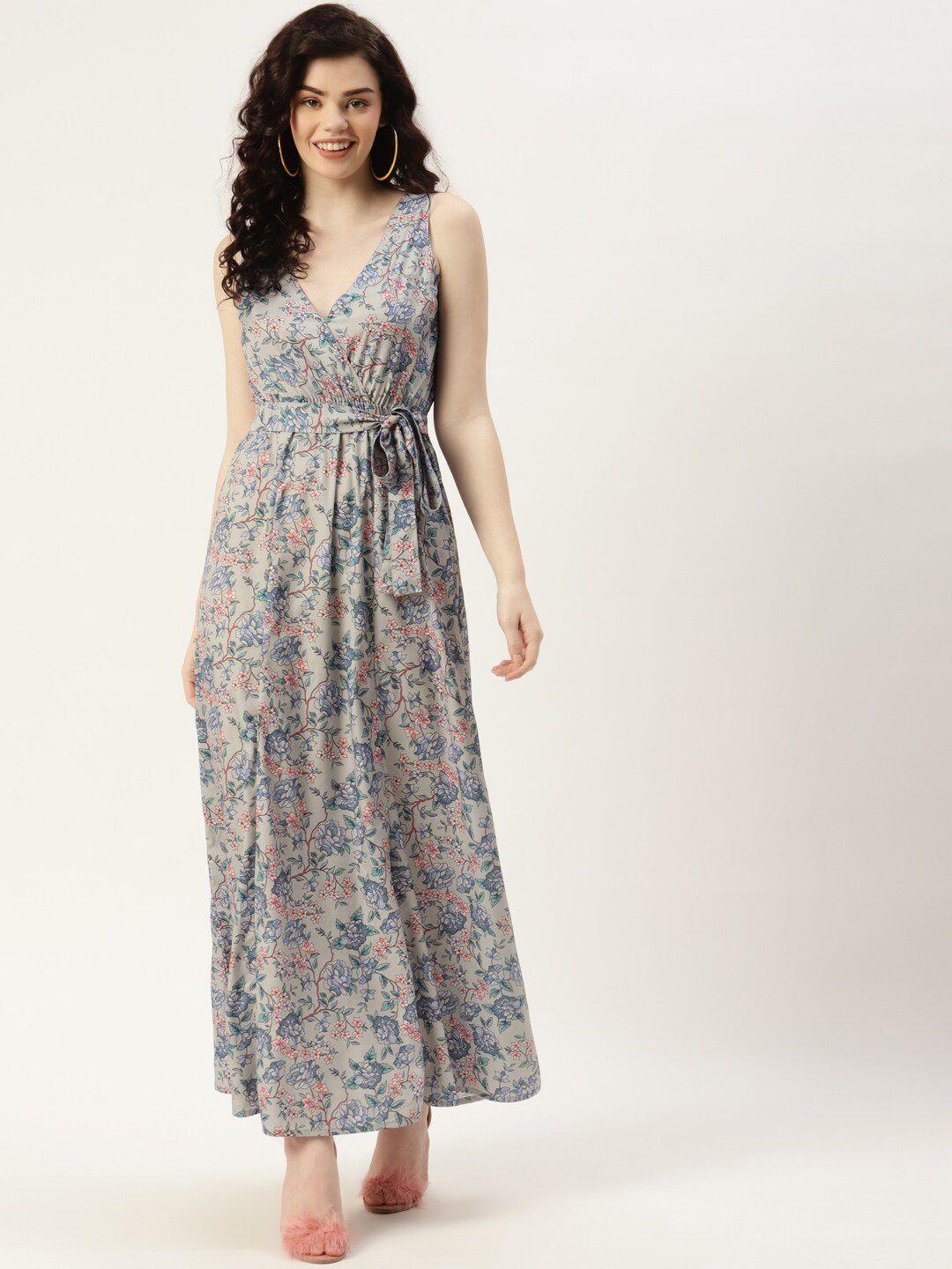 sleek italia floral printed v-neck maxi dress