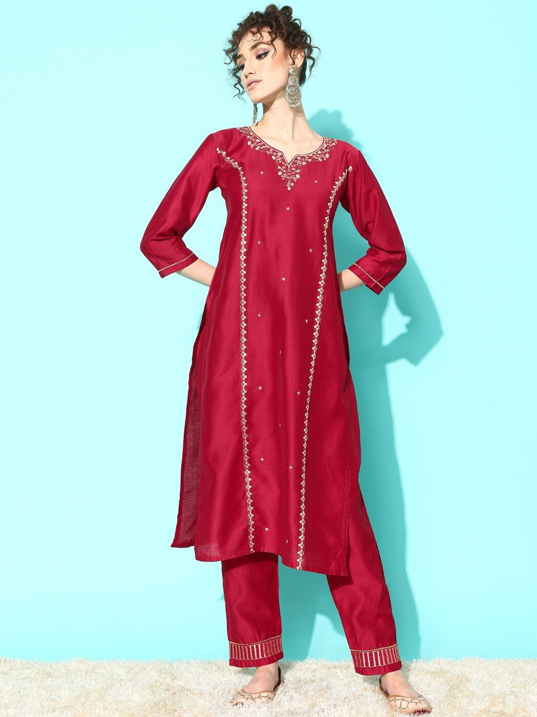 sangria embroidered sequinned straight kurta & trousers