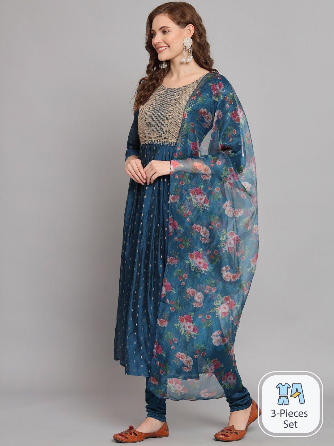 pptoss ethnic motifs embroidered kurta with leggings & dupatta