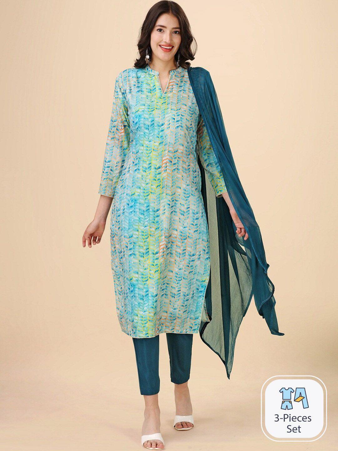 hinayat fashion ethnic motifs printed kurta with trousers & dupatta