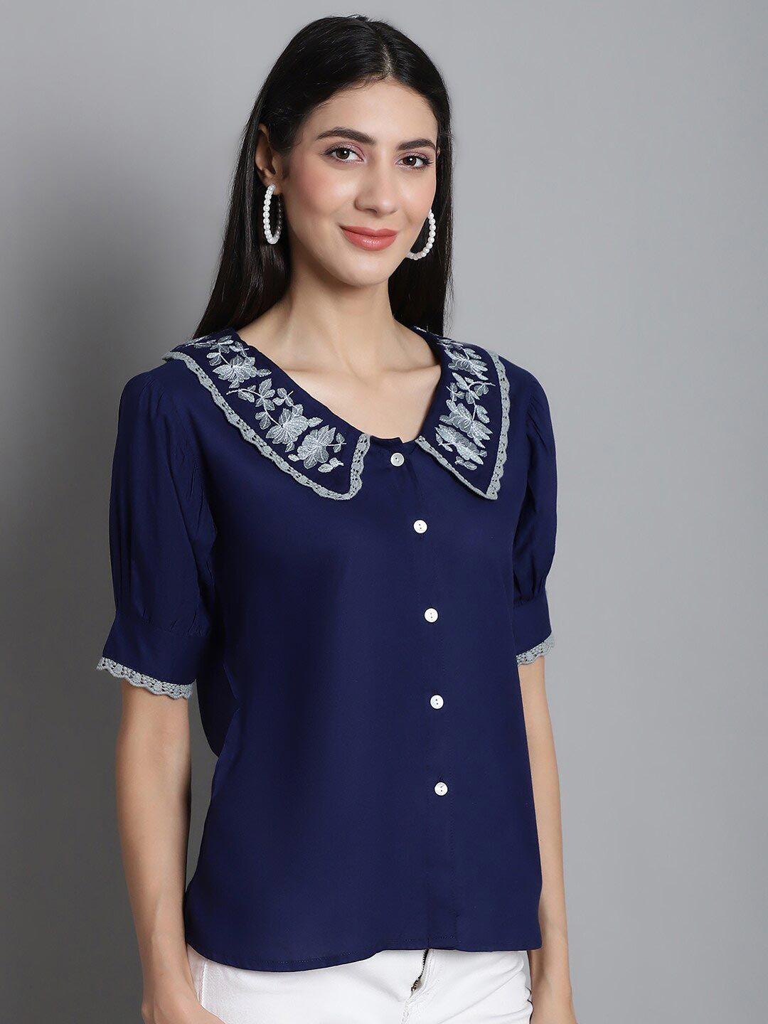 jainish embroidered peter pan collar top