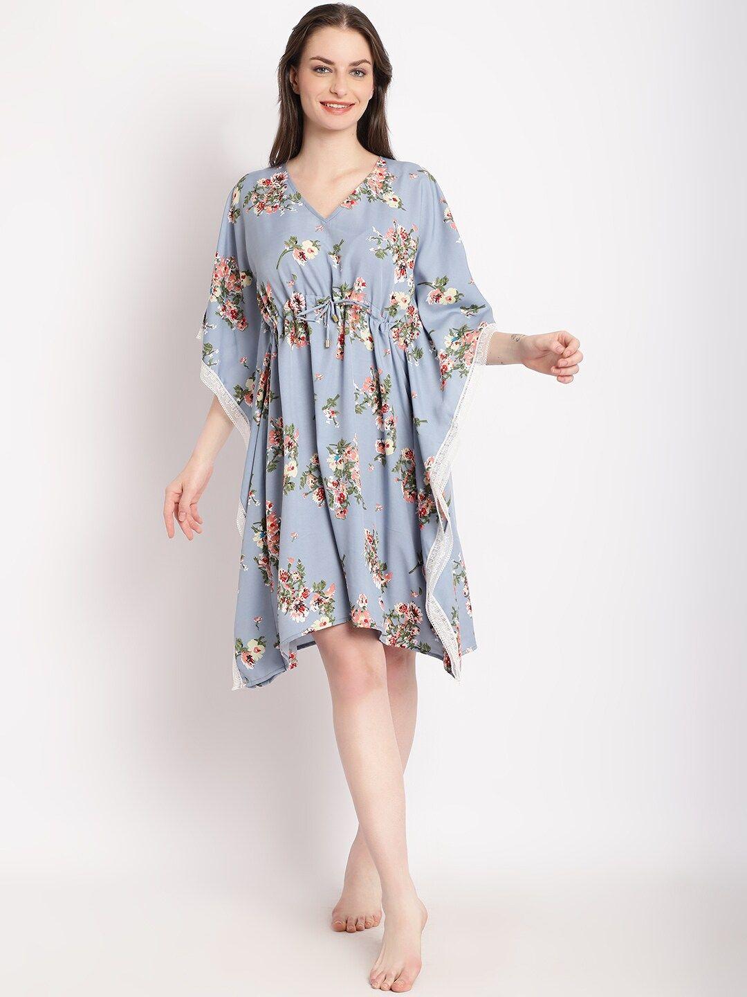 erotissch floral printed v-neck kaftan nightdress