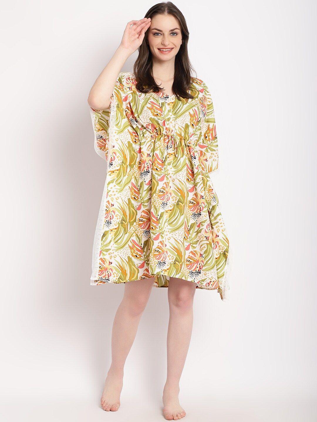 erotissch tropical printed v-neck kaftan nightdress