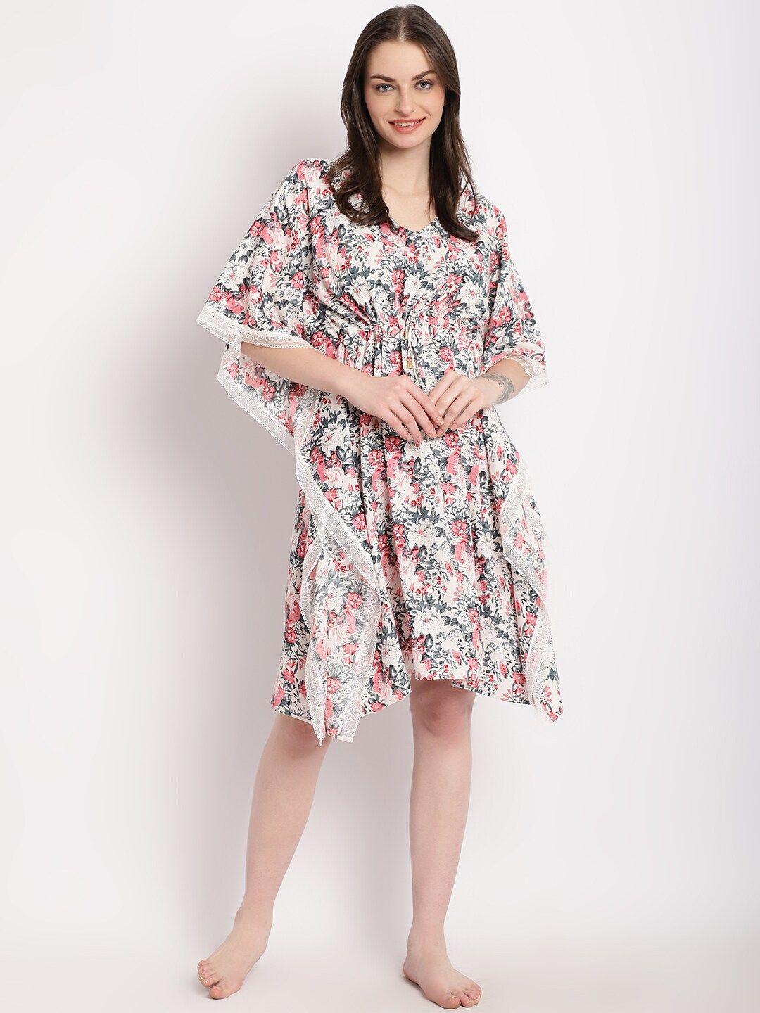 erotissch floral printed v-neck kaftan nightdress