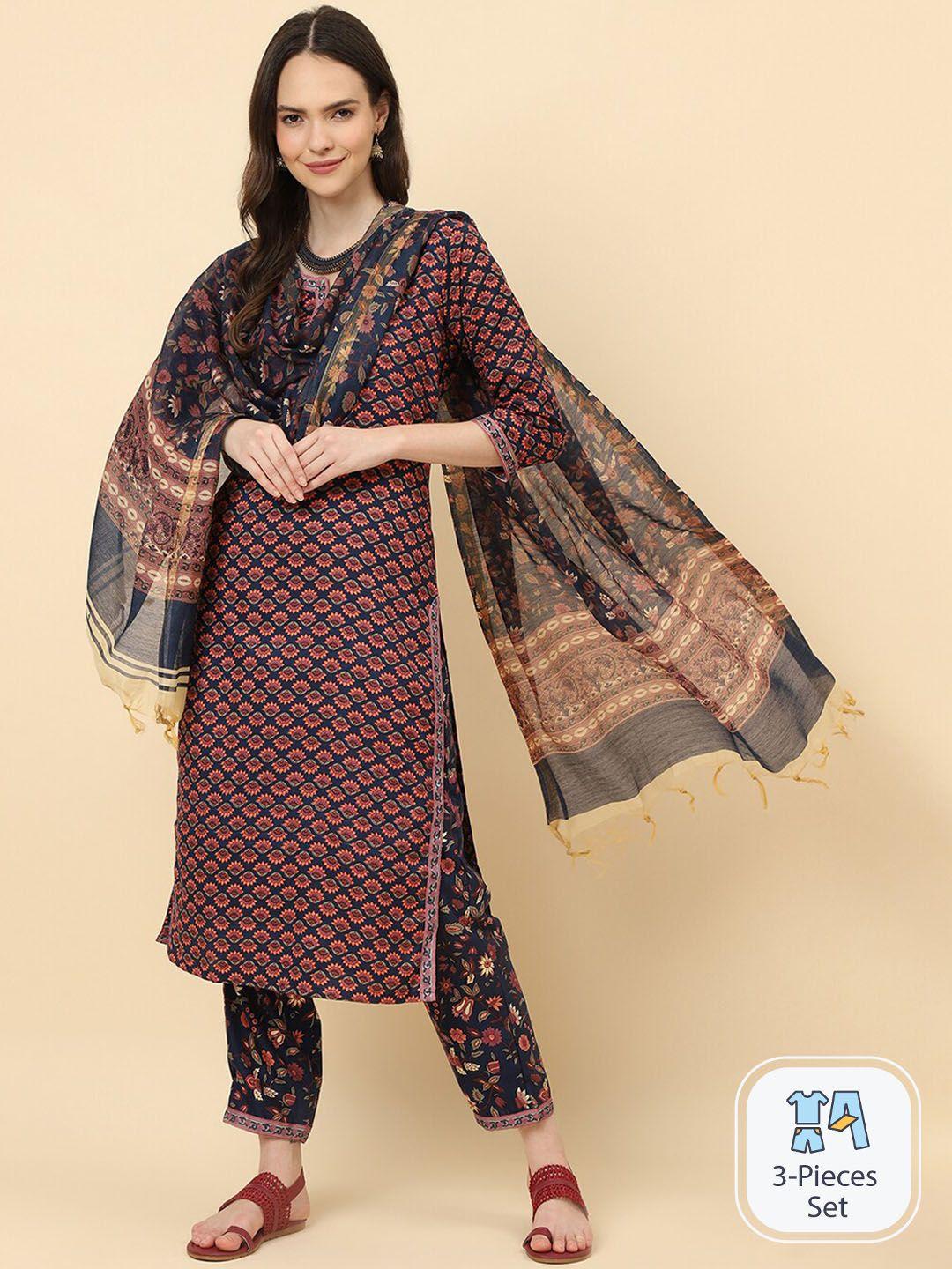 kalini floral printed kurta with trousers & dupatta