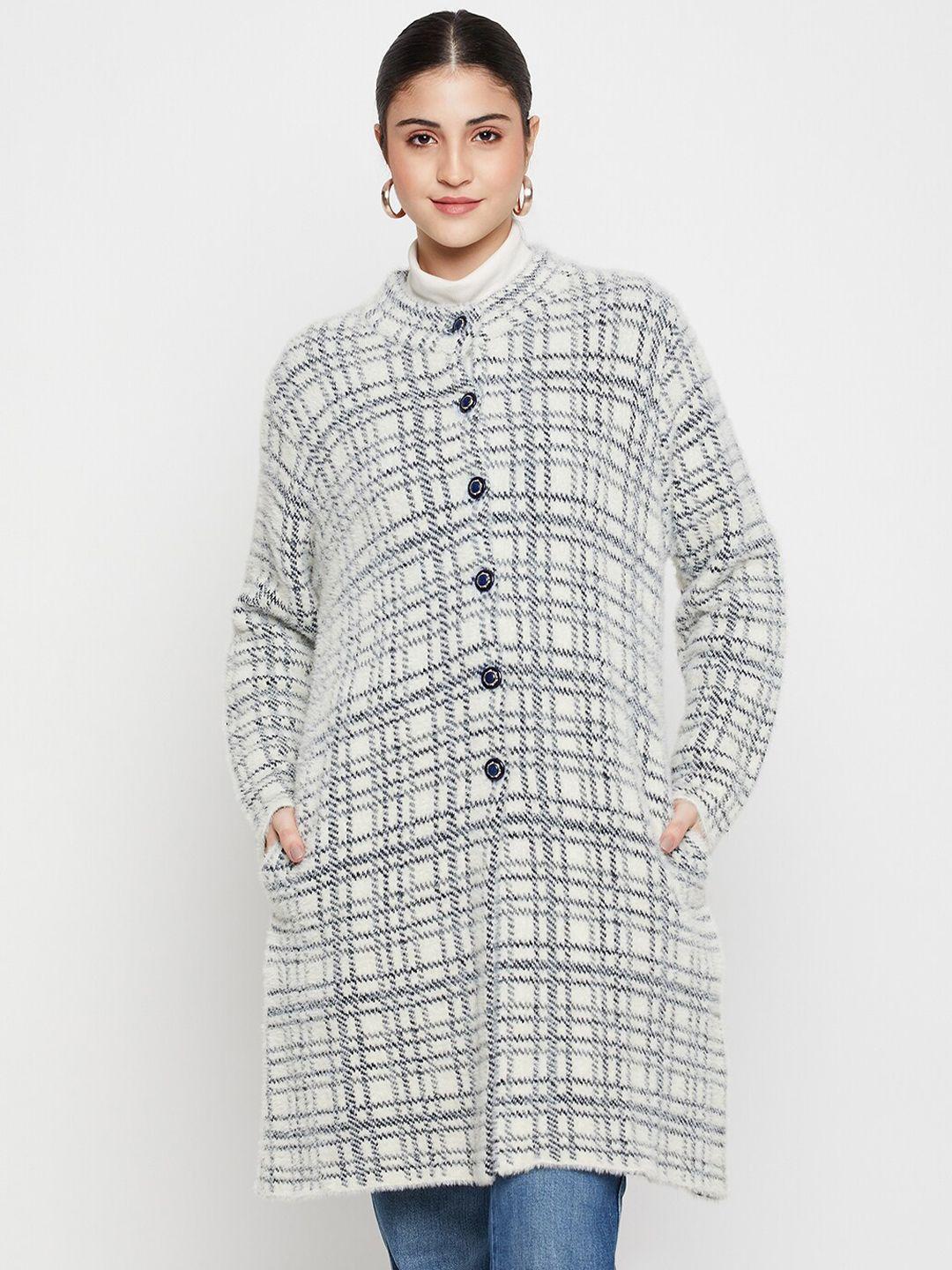 cantabil checked acrylic longline cardigan sweater