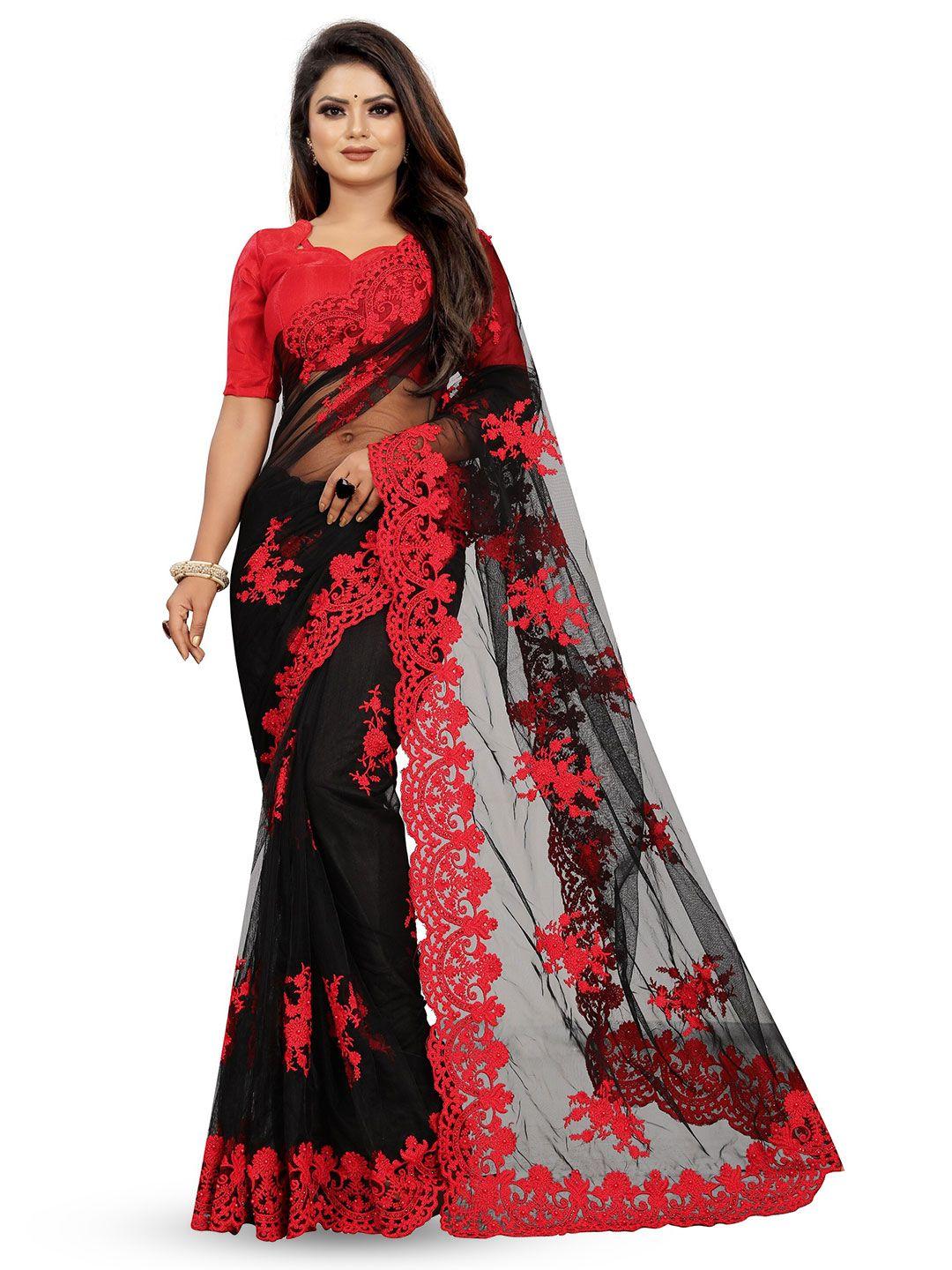 barkiya creation floral embroidered beads and stones net saree