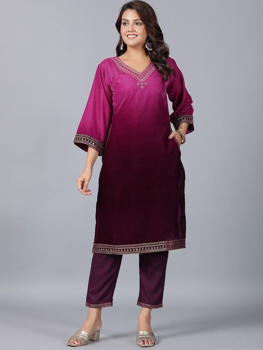 juniper ethnic motifs embroidered sequinned velvet straight kurta with trousers