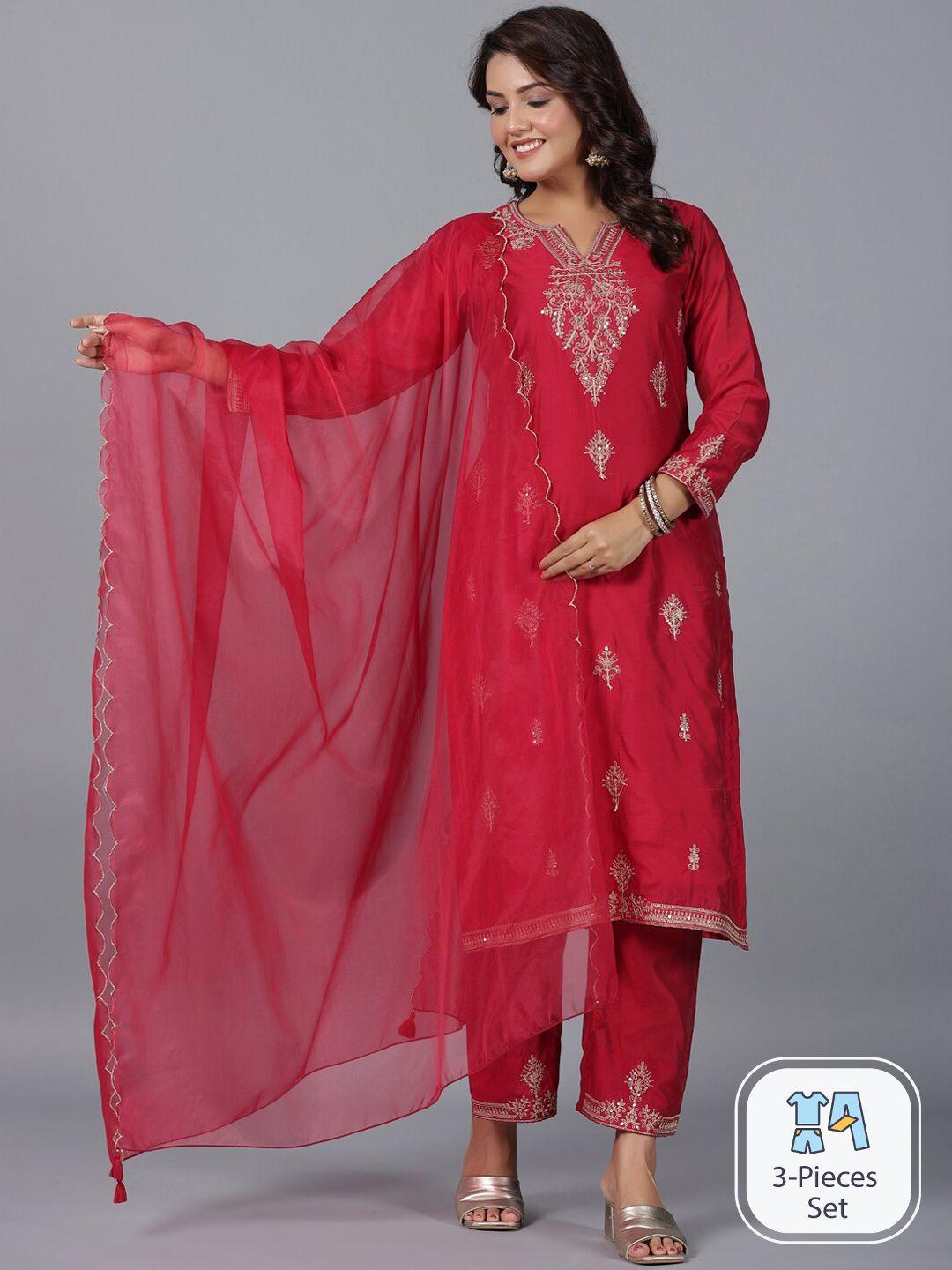 juniper ethnic motifs embroidered sequinned chanderi silk kurta & trousers with dupatta