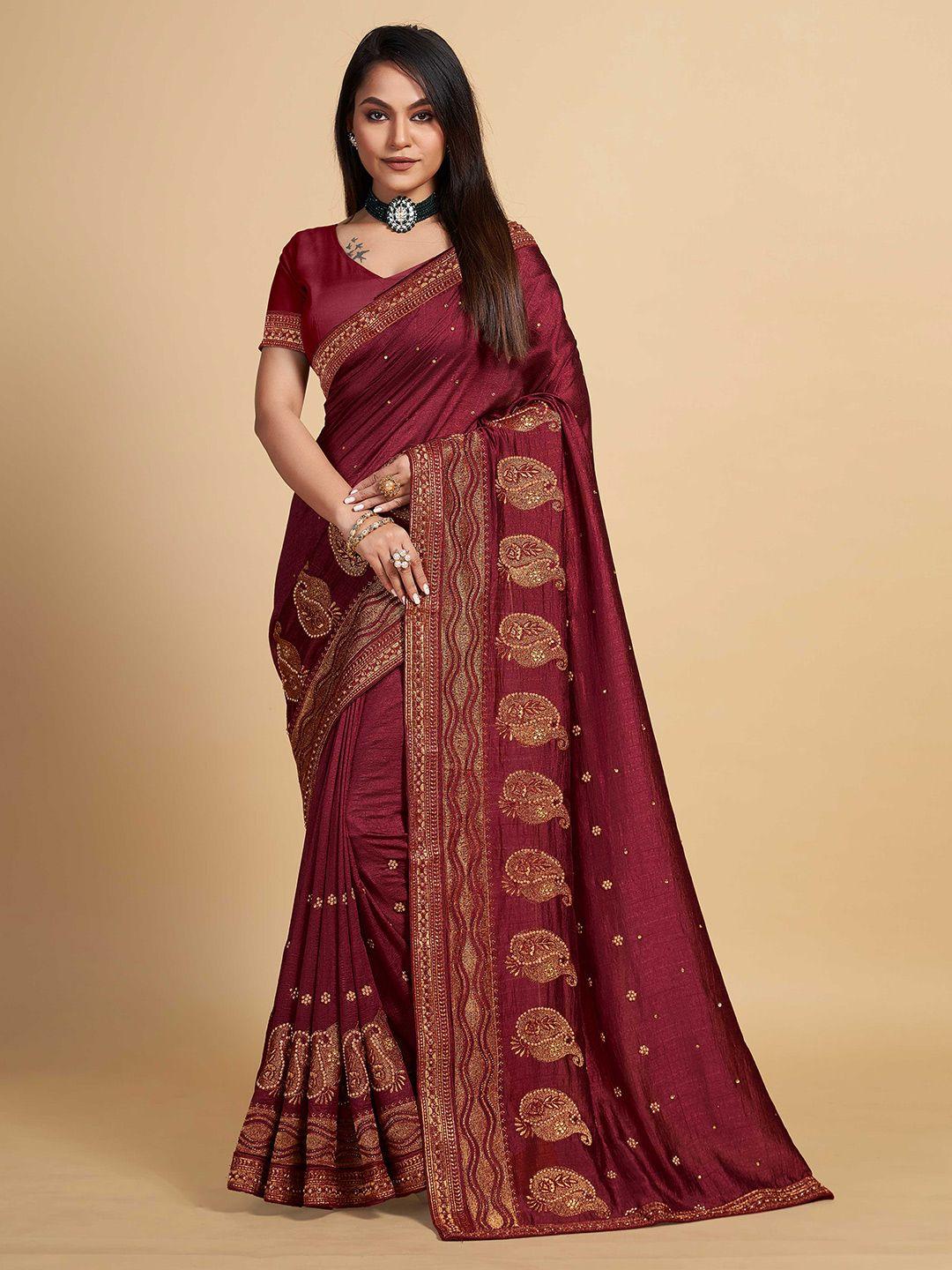 choiceit ethnic motifs embroidered silk blend maheshwari saree