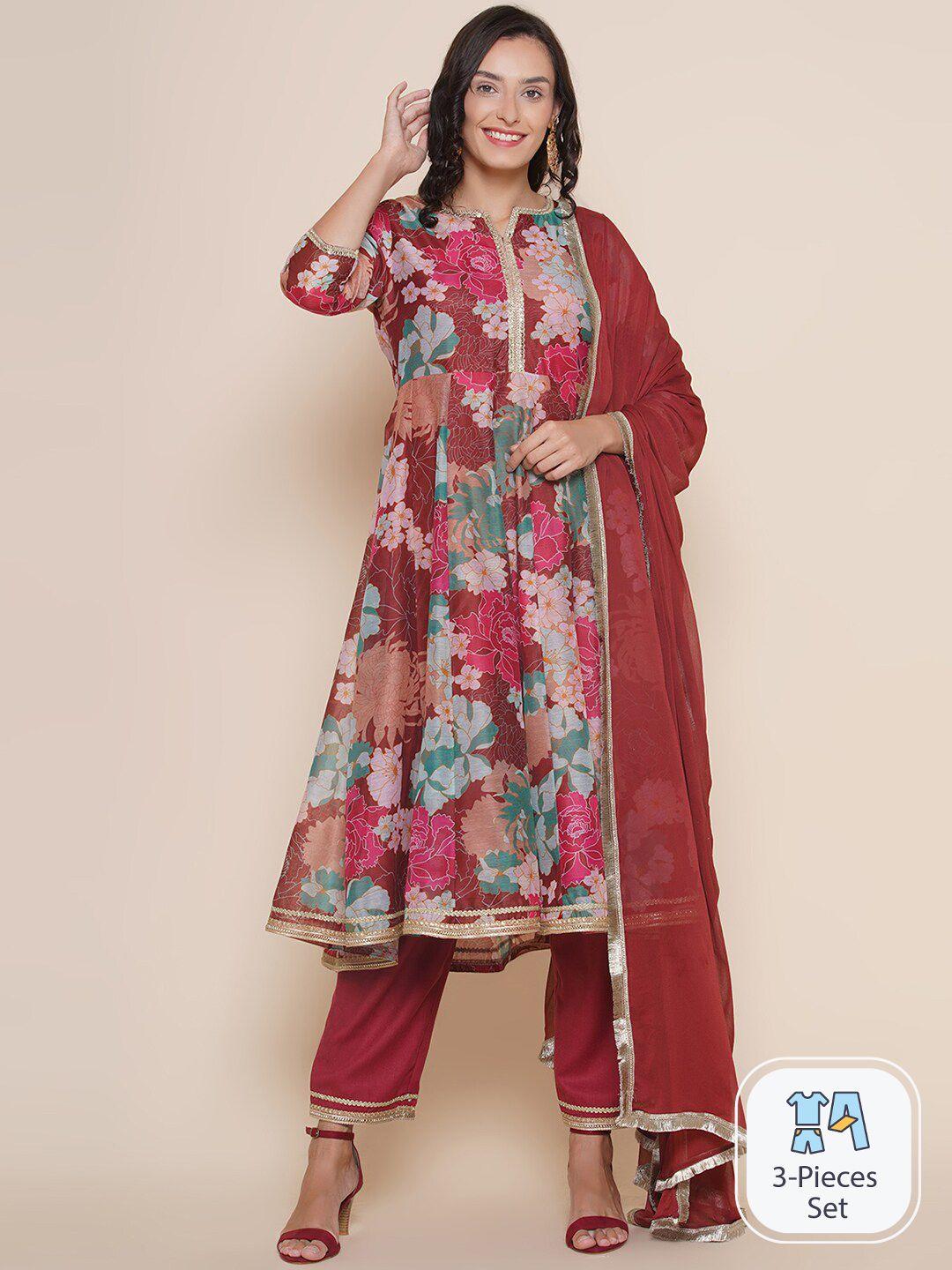 bhama couture floral printed chanderi silk kurta & palazzos with dupatta