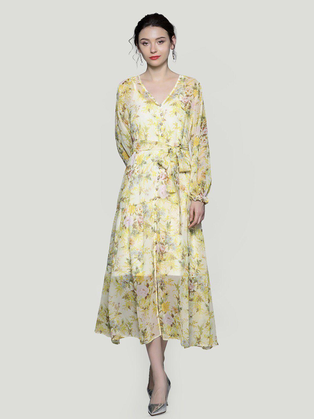 jc collection floral printed puff sleeves fit & flare midi dress