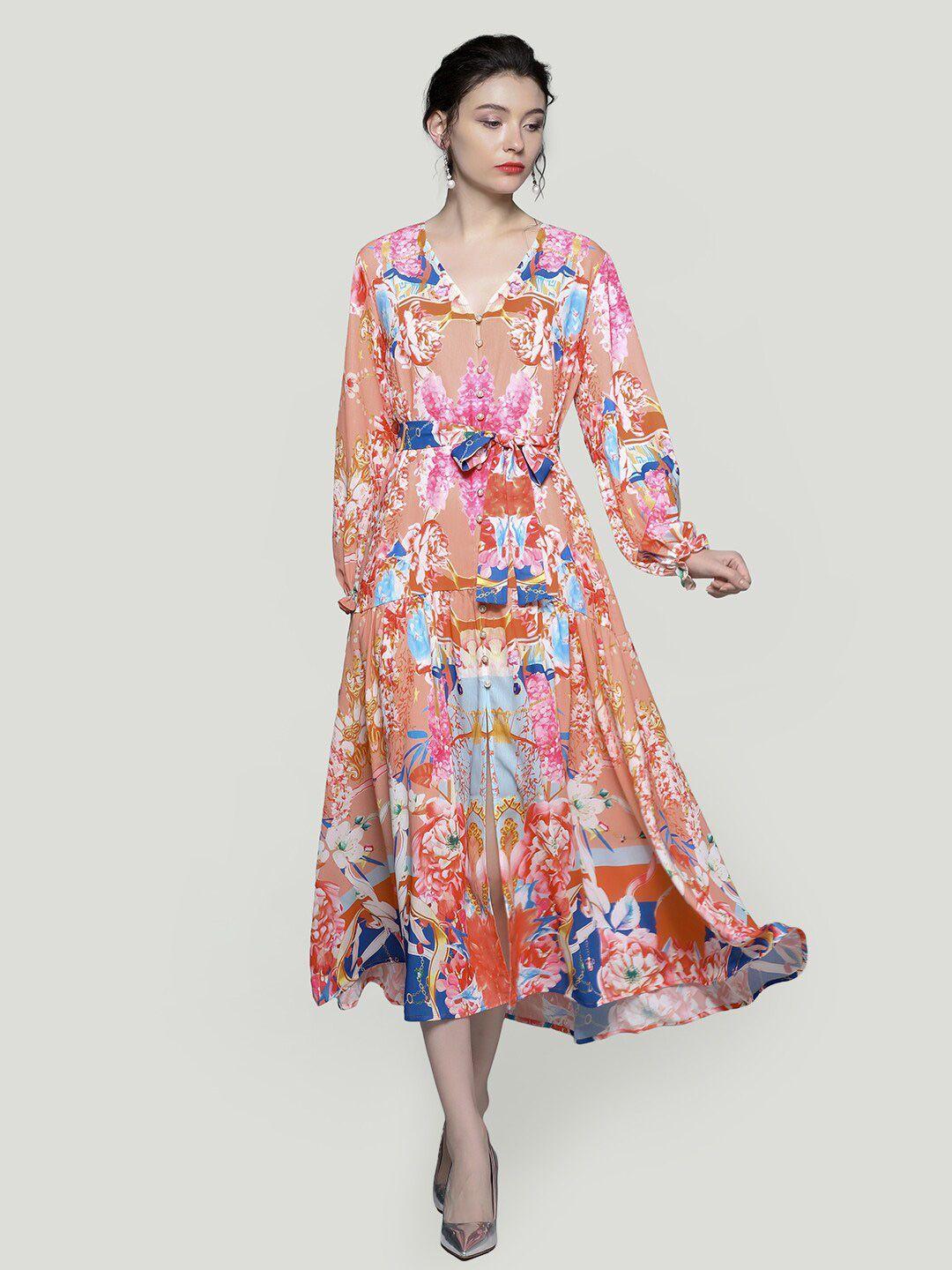 jc collection floral print fit & flare midi dress