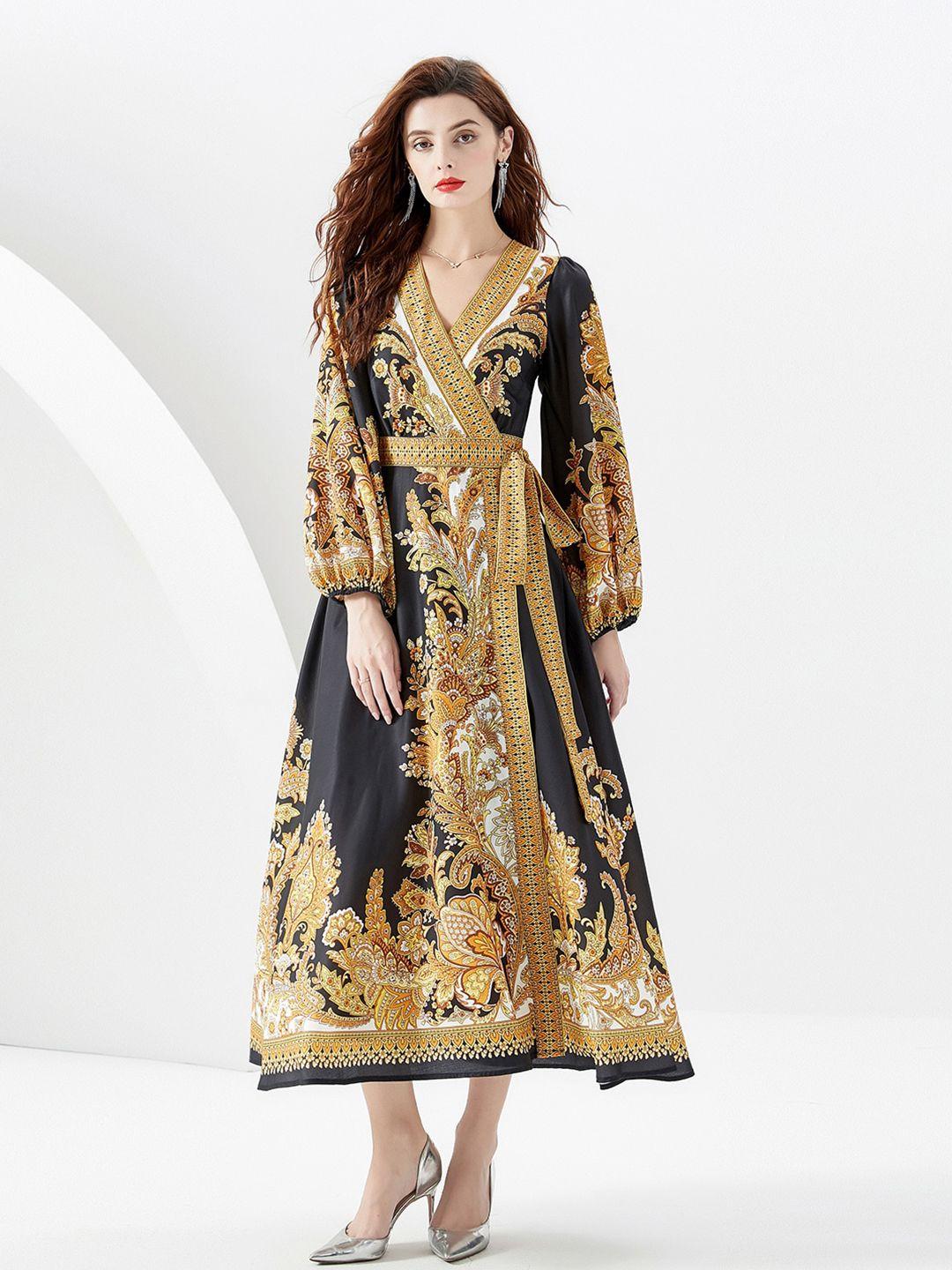 jc collection ethnic motifs printed cuffed sleeves wrap midi dress