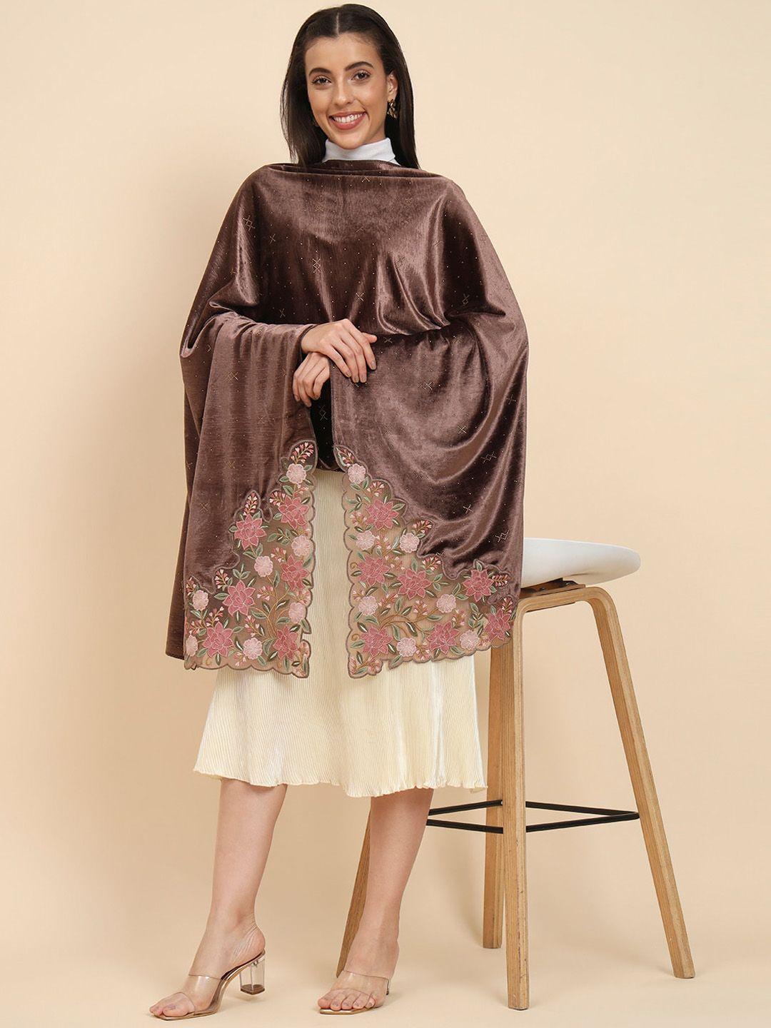 pashmoda floral embellished pure velvet shawl