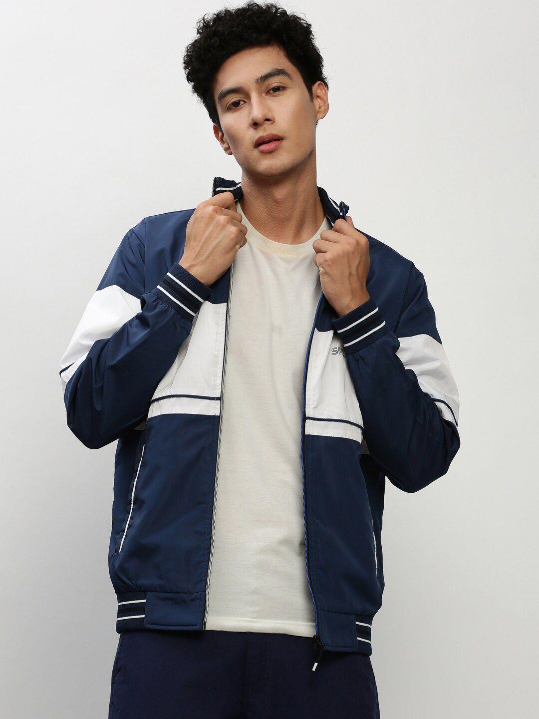 showoff colourblocked mock collar windcheater bomber jacket