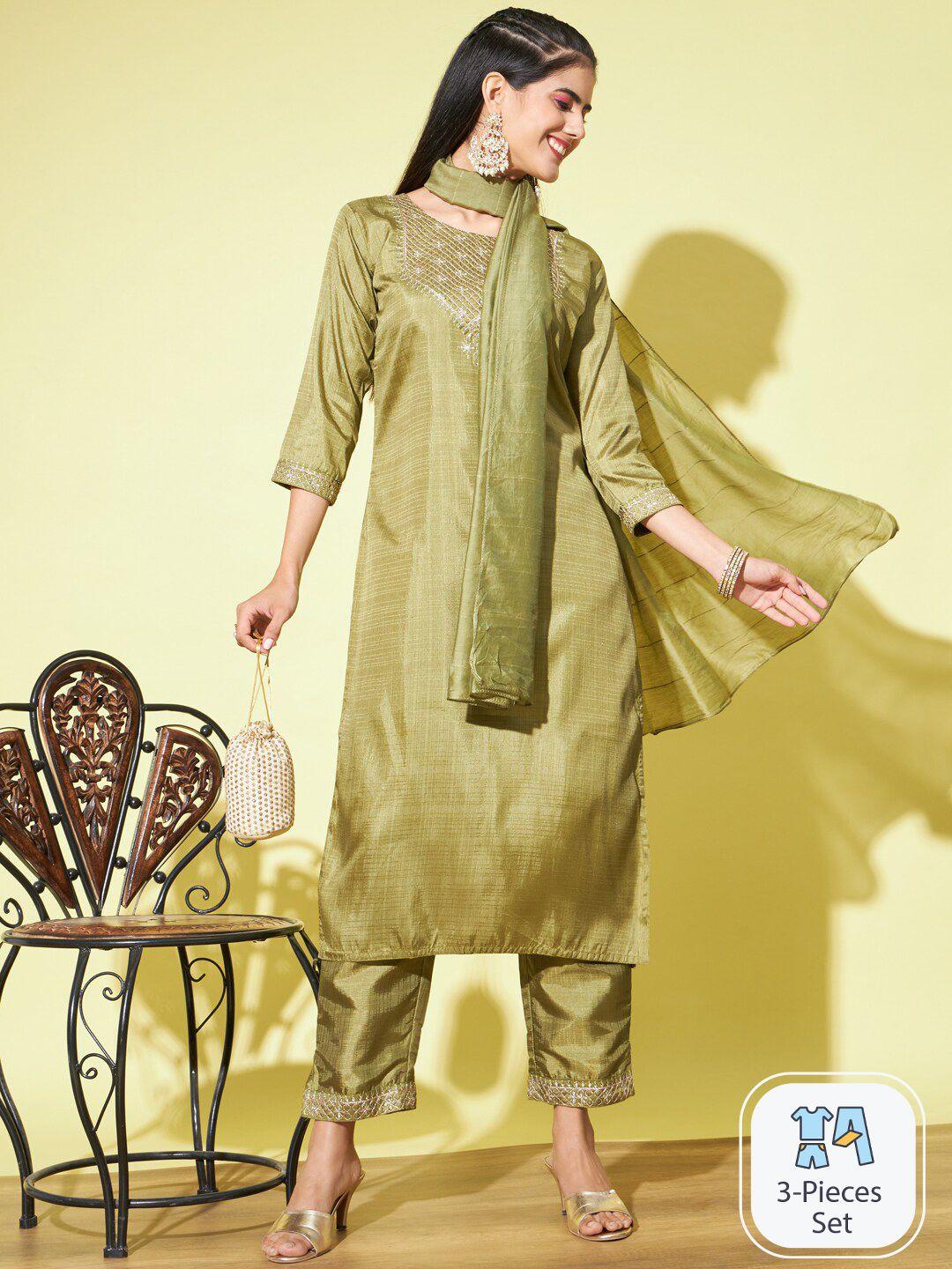 pptoss floral sequinned yoke design regular kurta with trousers & dupatta