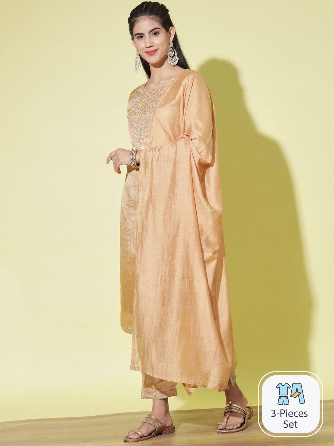 pptoss floral embroidered regular thread work kurta with trousers & dupatta