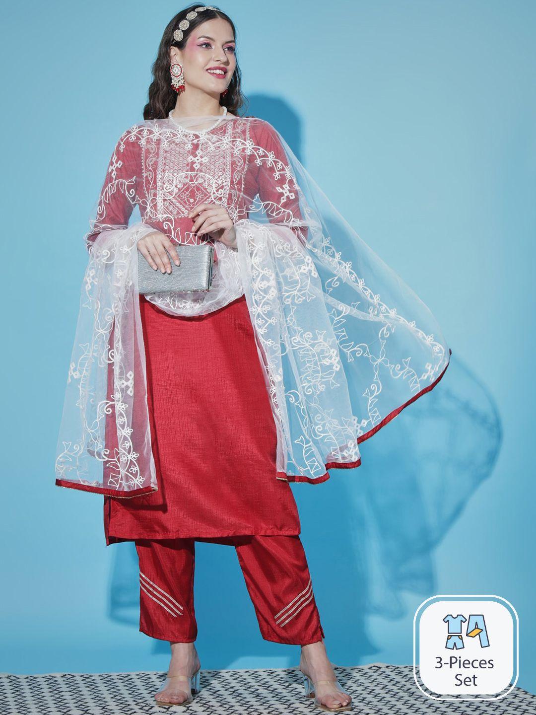 pptoss ethnic motifs embroidered sequinned kurta with trousers & dupatta