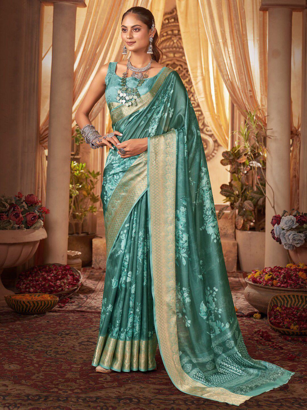 anouk floral printed zari silk blend sungudi saree