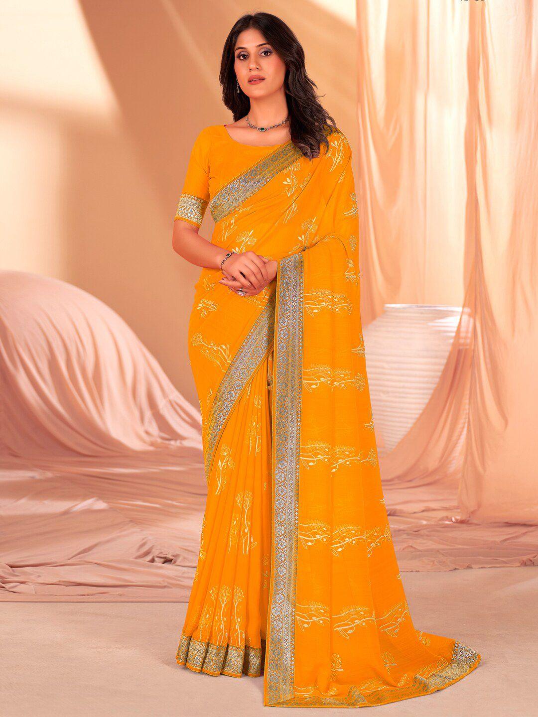 anouk floral printed zari pure georgette saree