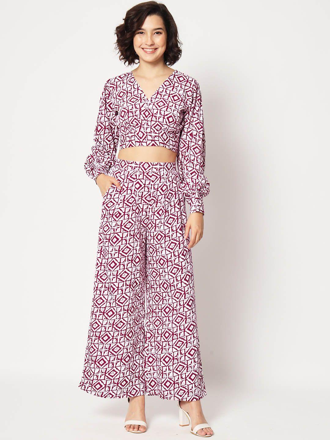 all about you geometric printed crop top with palazzo