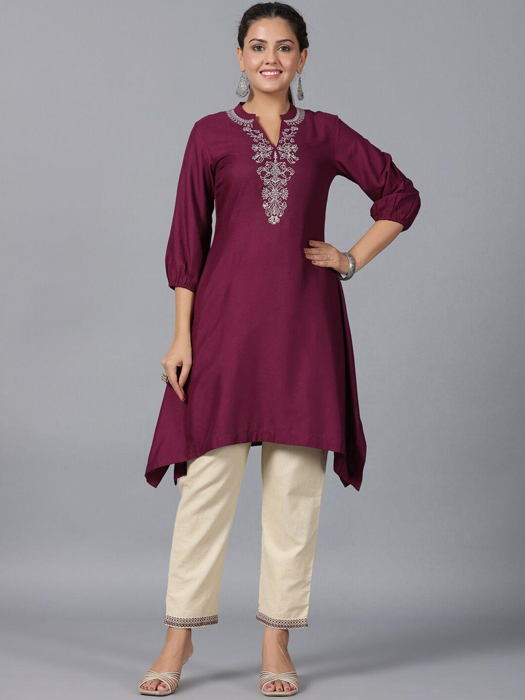 juniper ethnic motifs embroidered kurta with trousers