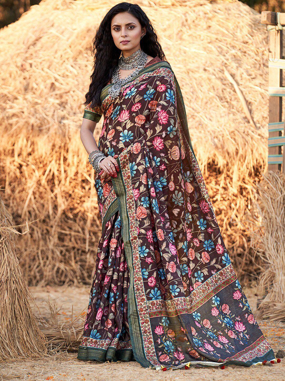 karagiri floral printed zari saree