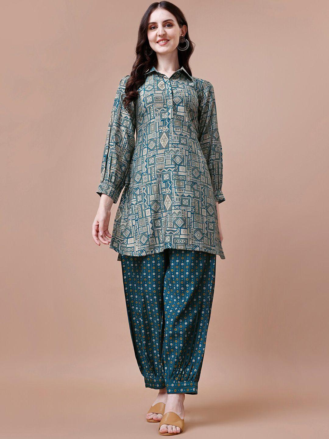 kalini printed pure silk kurta with sharara