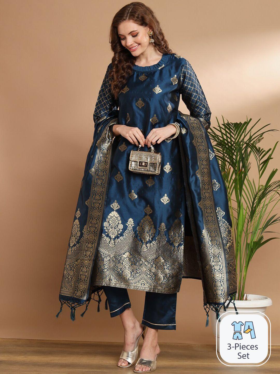 pptoss ethnic motifs woven design kurta with trousers & with dupatta