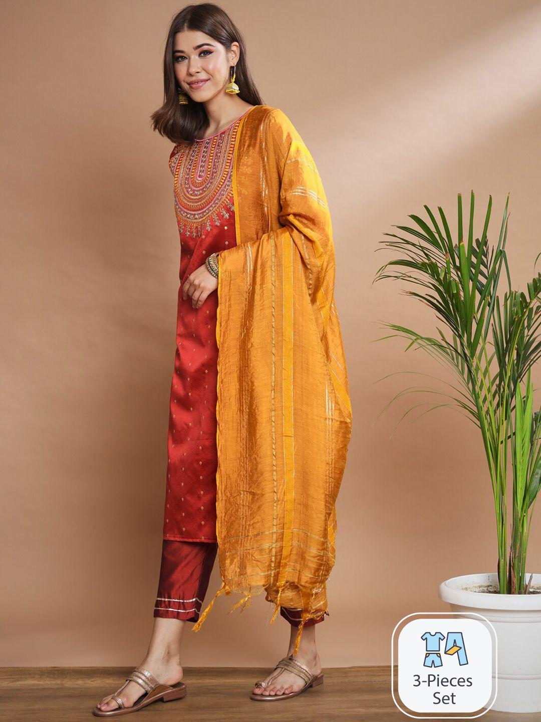 pptoss floral embroidered kurta with trousers & with dupatta