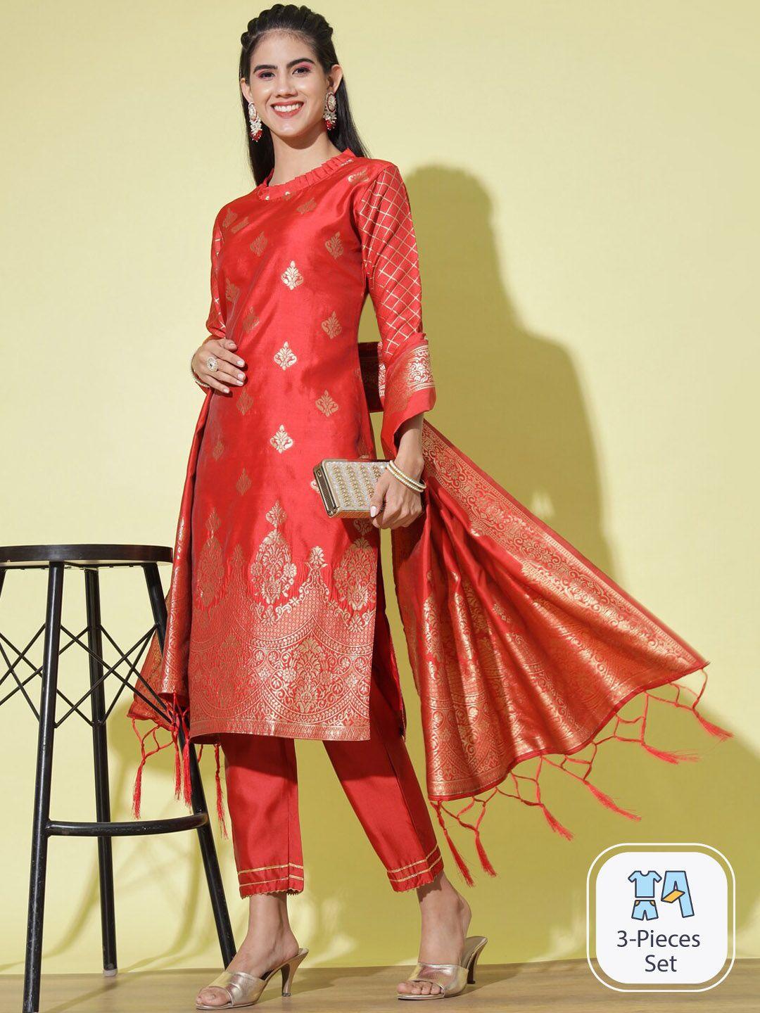 pptoss ethnic motifs woven design kurta with trousers & dupatta