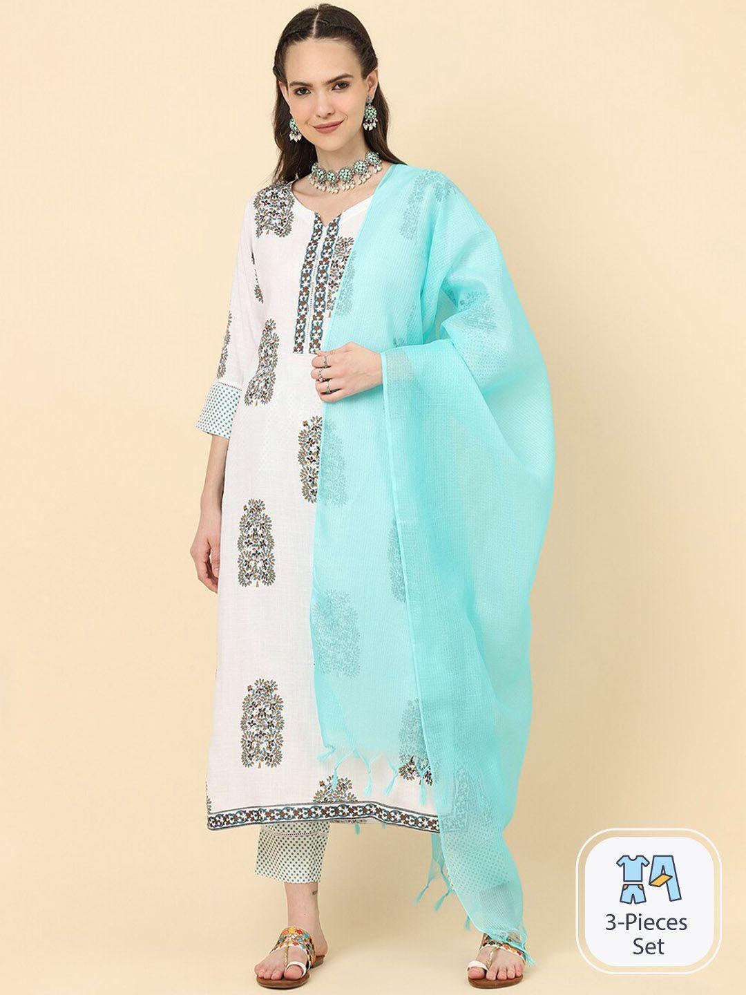 kalini floral printed straight kurta with trousers & dupatta