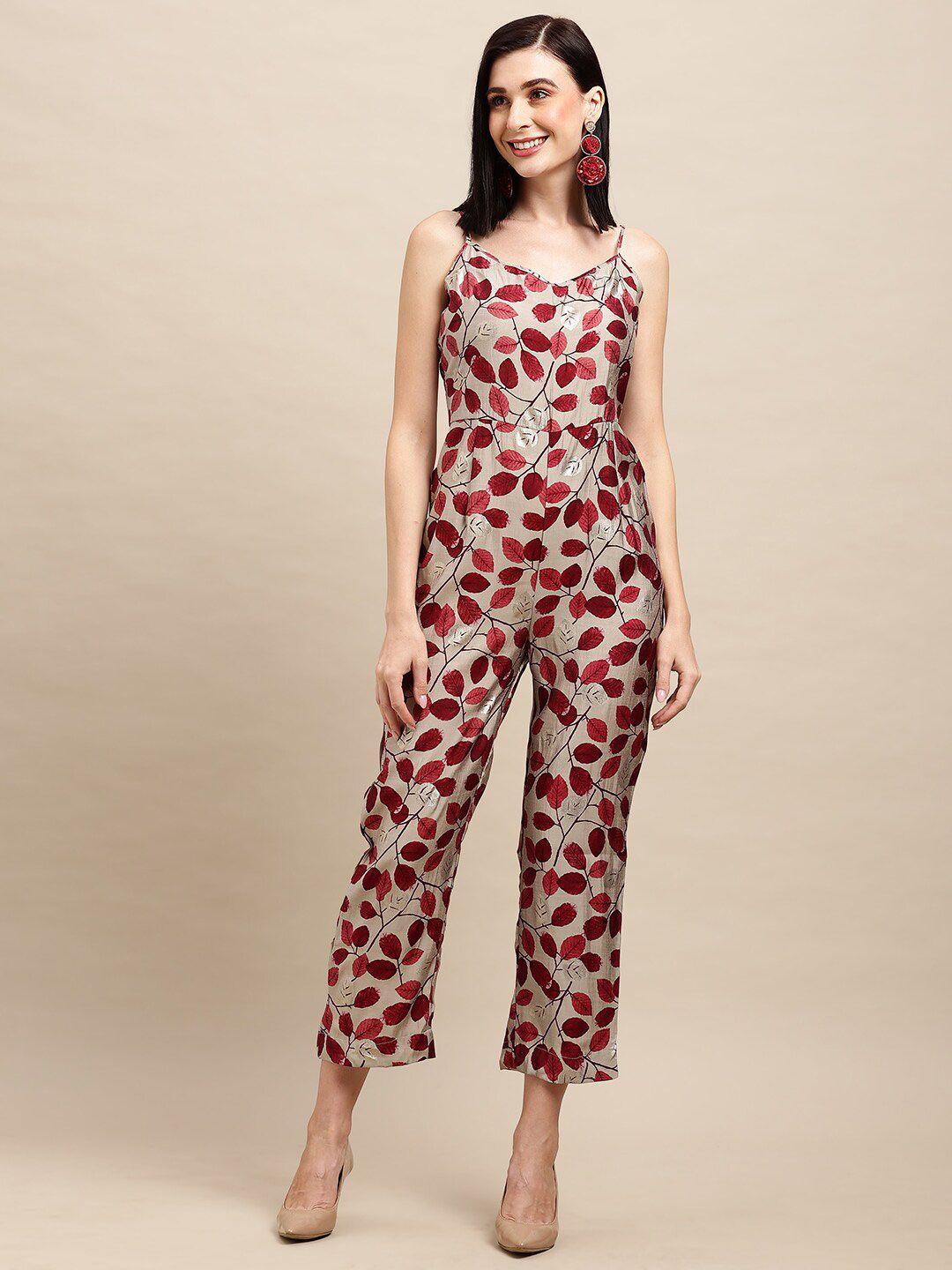 sangria floral printed shoulder straps jumpsuit