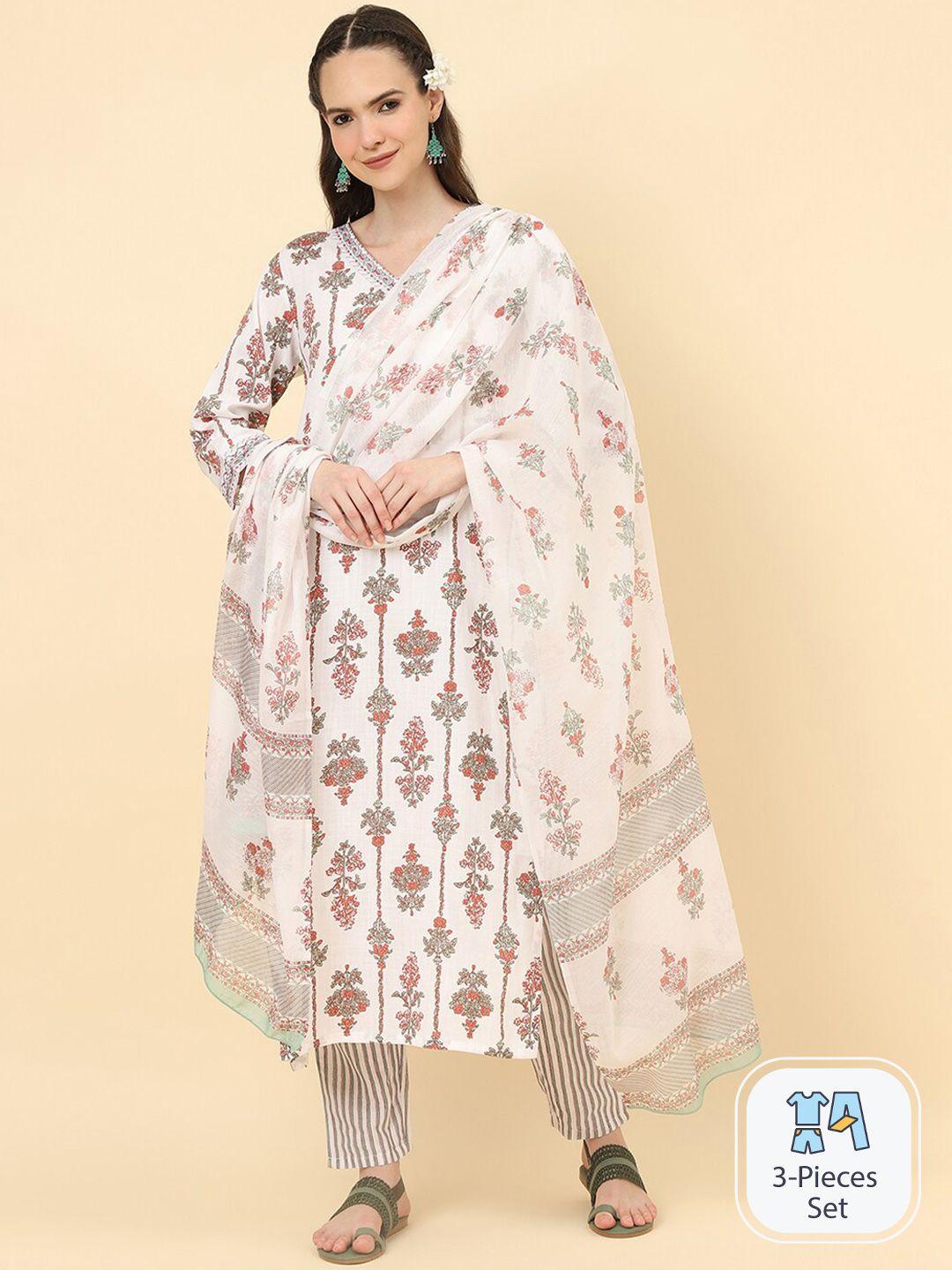 kalini floral printed regular kurta with trousers & dupatta